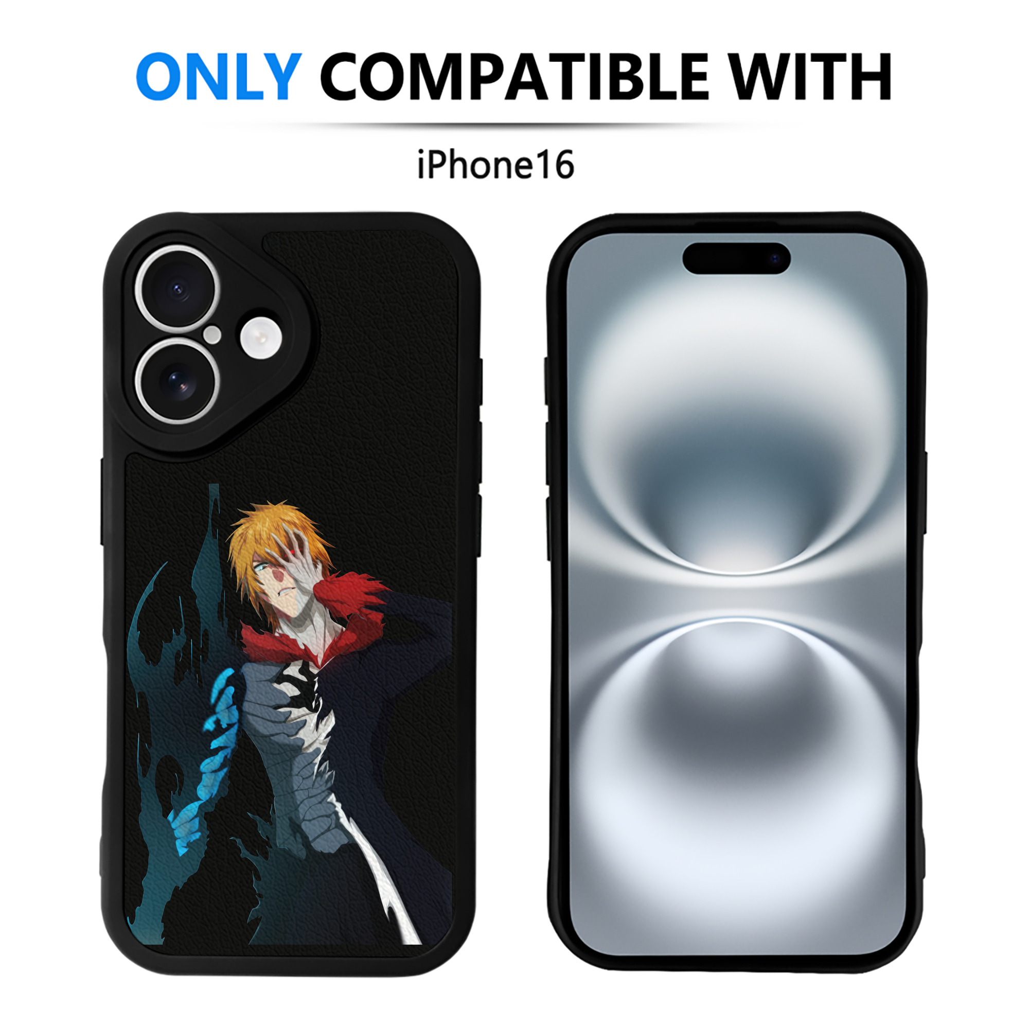 ブリーチ 黒崎一護（くろさき いちご）BLEACH Kurosaki Ichigo 【iPhone 16シリーズ対応】シリコンスマホケース（レザー調） 材質：シリコン